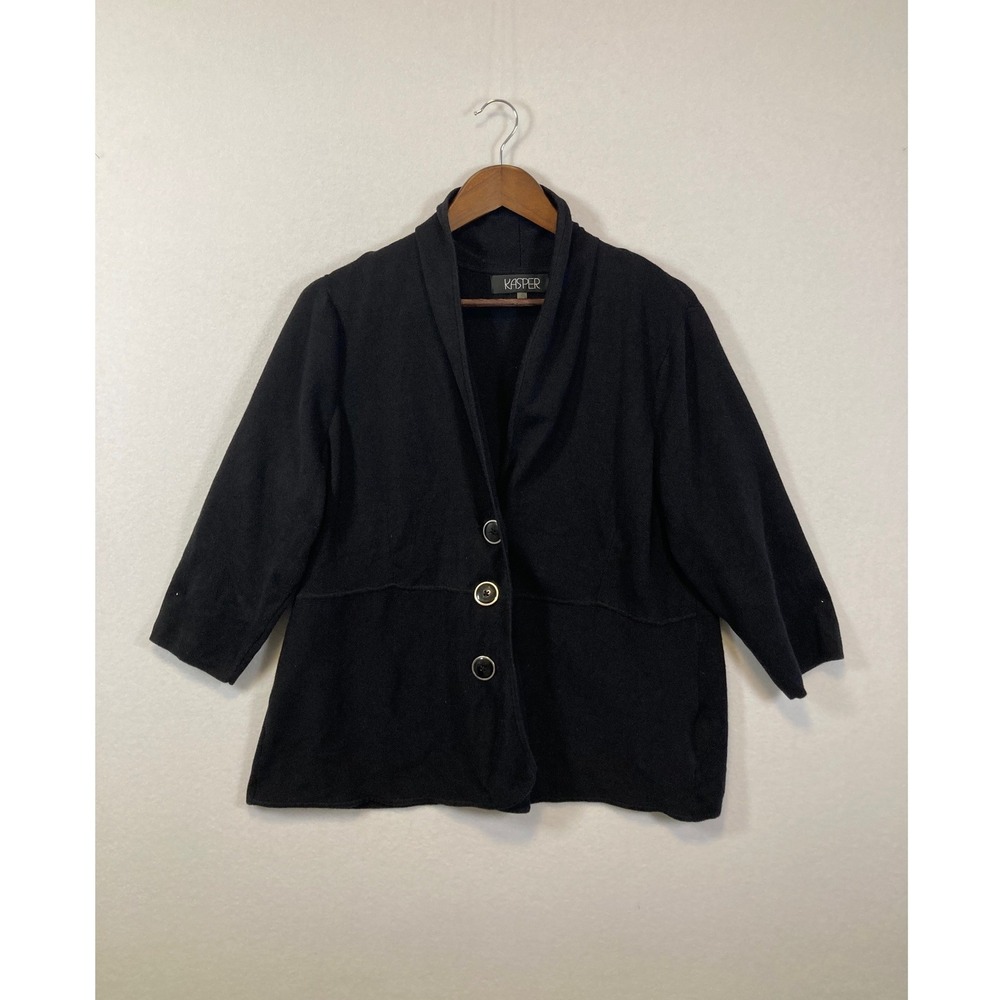 Kasper Black‎ Cardigan Sweater Jacket Women's XL Shawl Collar Button Front